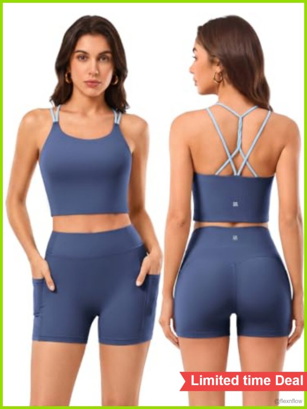 2 Piece Workout Set Crop Tank Biker Shorts High Impact Gym Yoga